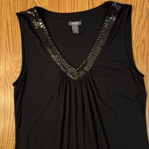 Black Sleeveless top with Sequined Accent V-neck
